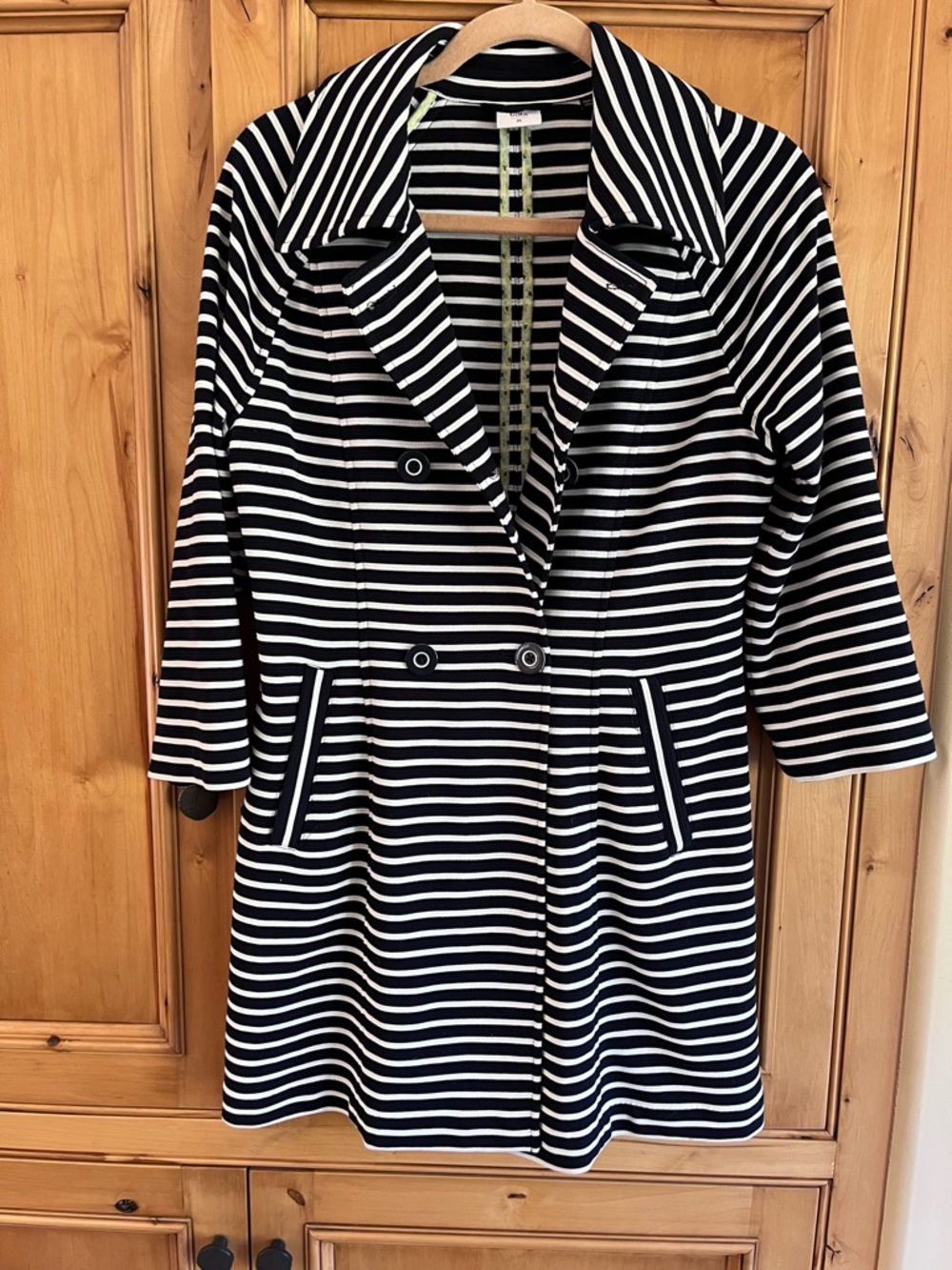 CAbi Navy Blue and White Striped Jacket